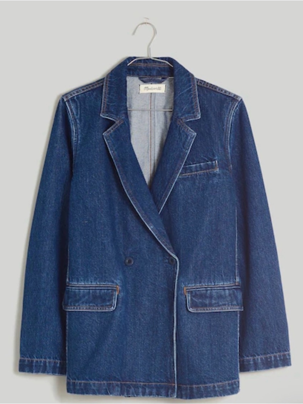 Madewell Double Breasted Cotton Denim Blazer in Deardorff Wash